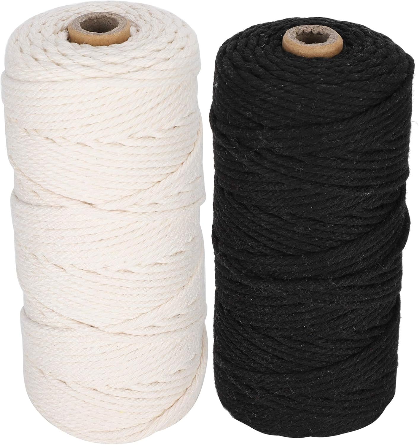 2Pcs 3mm Braided Wire Lace Thread, Natural Cotton Rope for DIY Crafts, Single Stranded Hook Rope with 100m Length, Soft and Durable Knitting Thread Roll for Hooking Knotting and De