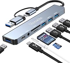 USB C Adapter 8 in 1, USB Hub Multiport Adapter with Type C Data Ports, USB-A 3.0, 3*U SB 2.0, SD/TF Card Reader, 3.5mm Headphone Jack, Type C Hub Docking Station for Smartphones/Laptops/Pad/Switch