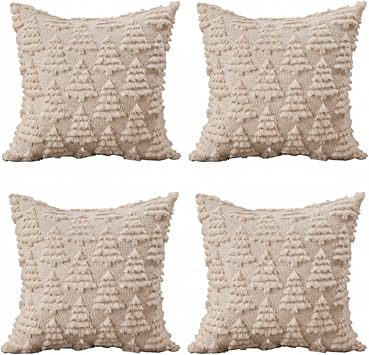 Mindsoft 4 Pack Christmas Pillow Covers 18" X 18" Beige