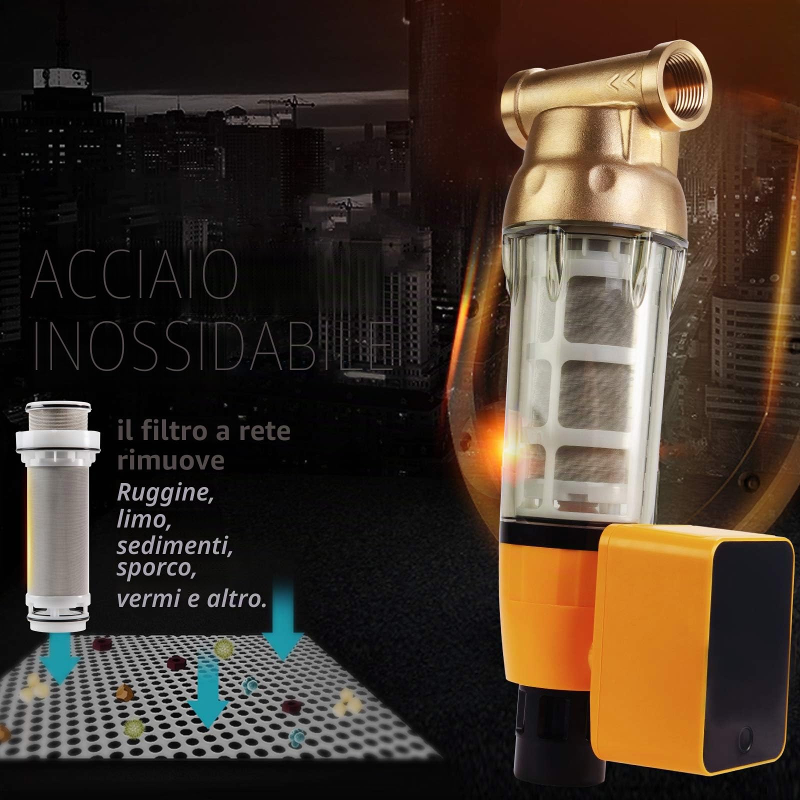 iSpring FWSP50ARB Cartuccia di Ricambio per Filtro a Sedimenti Riutilizzabile con Raschiatore e Coperchio di Tenuta per la Serie WSPARB, 50 Micron