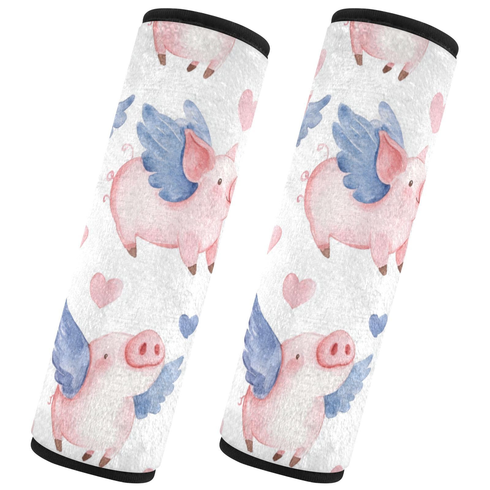 Seat Belt Covers 2 Pack Flying Pig Wings Car Seat Strap Covers Super Soft Light Pink Car Seat Neck Cover for Boys Girls Adults Babies M