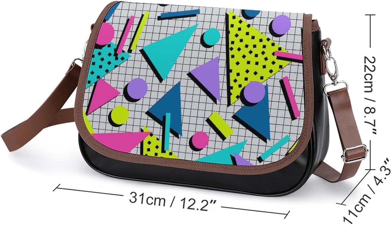 Fashion 80s PatternWomen's Faux Leather Crossbody Bag, Waterproof Wrinkle-Resistant Shoulder Bag with Detachable Strap, Large Capacity Casual Handbag, Fashion Daily Purse for Shopping Work Dating, Ide