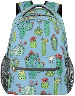 Mochilas para meninos e meninas, mochila escolar de cacto tropical, com vários bolsos, impermeável, alça de ombro ajustável para viagens, caminhadas, acampamento, Multi, Medium