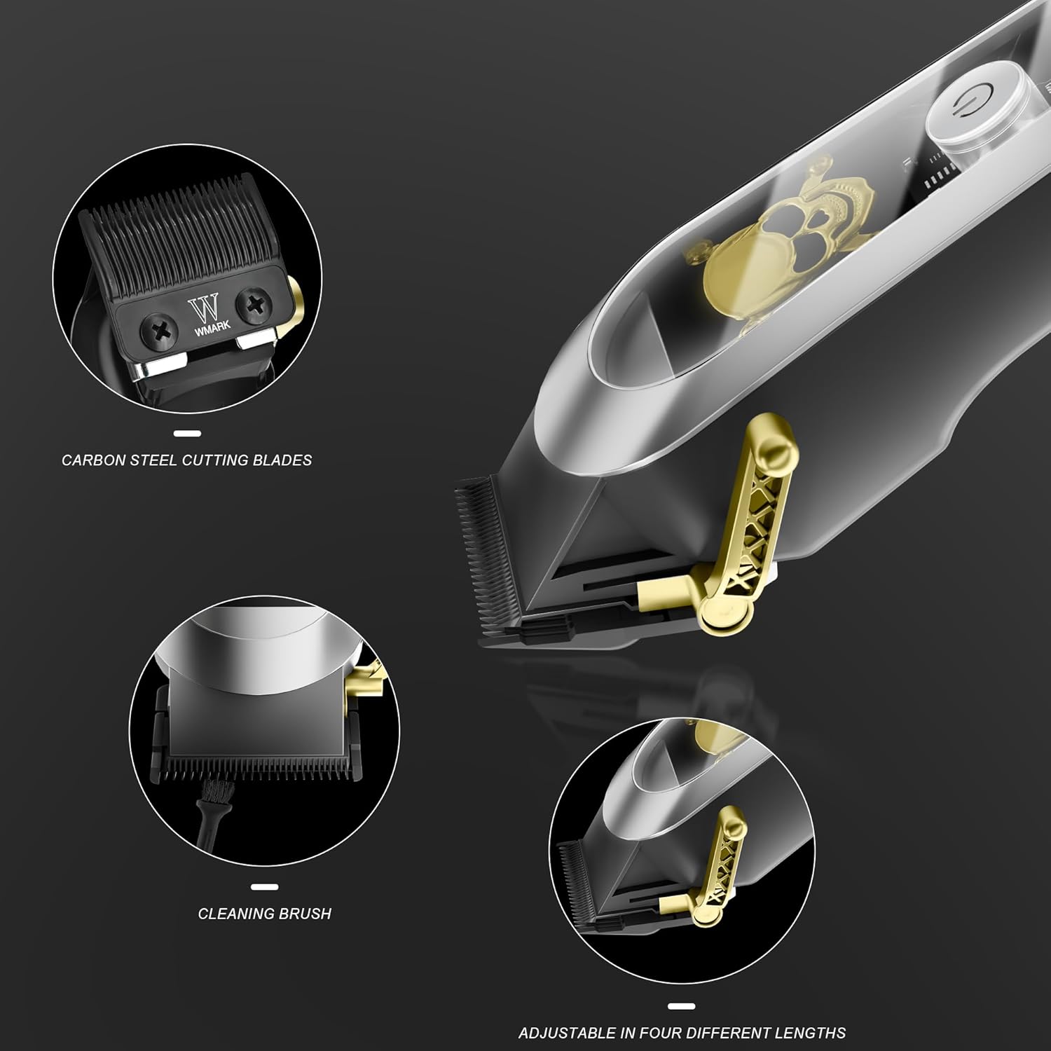 WMARK High Speed Professional Hair Clipper for Men Professional Cordless&Corded Hair Clippers with LCD Display 6 Guide Combs *1comb,Mens NG-130 (Silver)