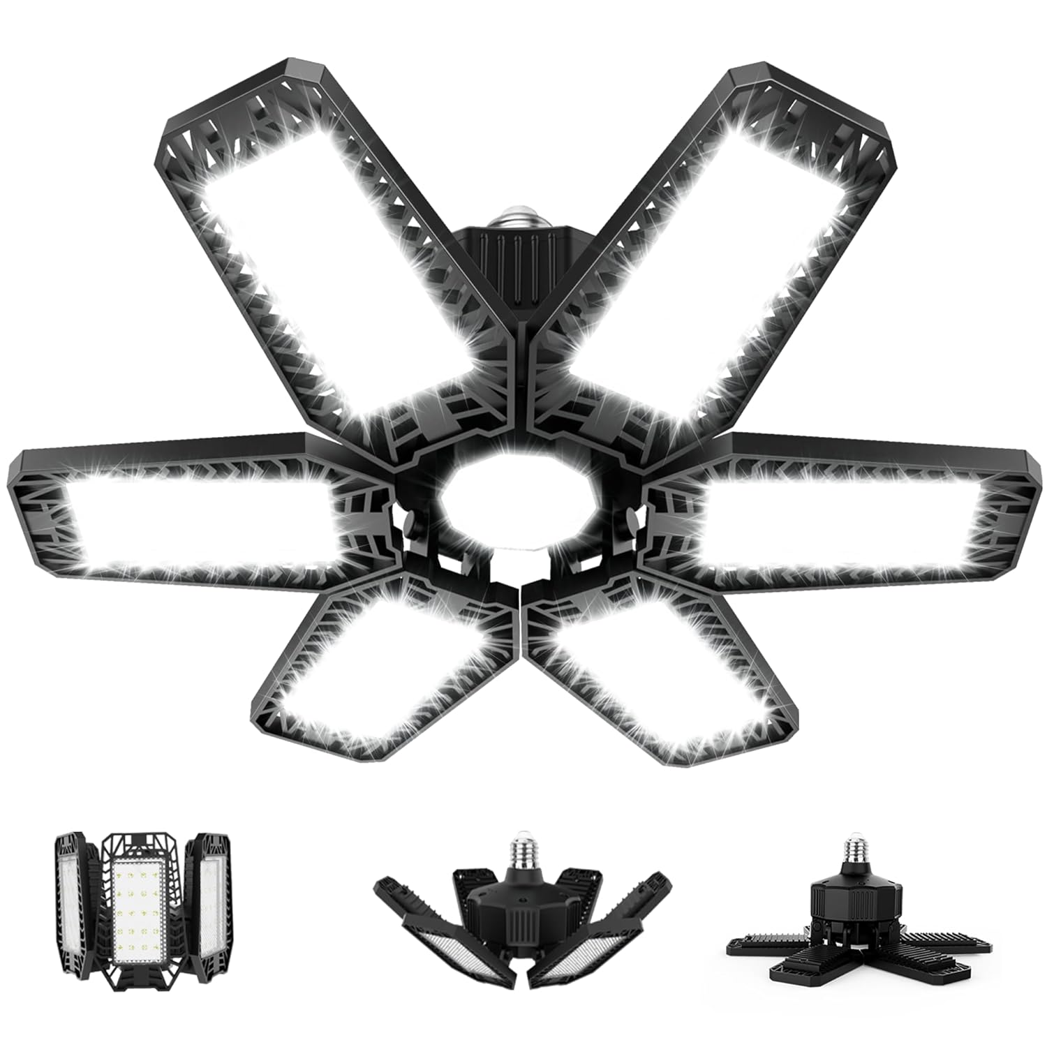 ISKYDRAW LED Garage Lights 185W 1 Pack 18500LM Bright Shop Light with 6 1 Deformable Panels 6500K Daylight