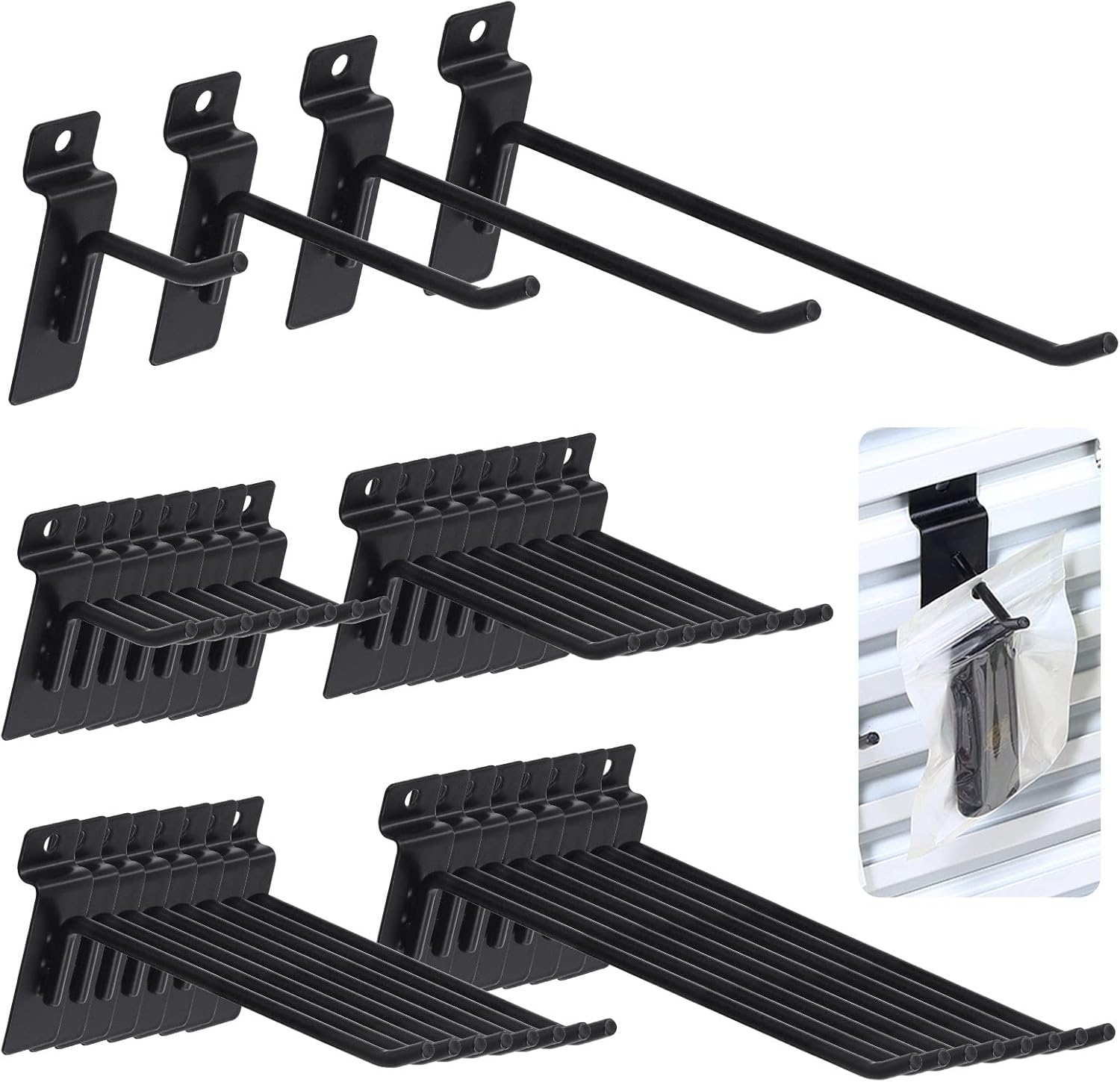 Keadic 32Pcs Slatwall Hooks Assortment Set 2/4/6/8 Inch Slat Wall Shelf