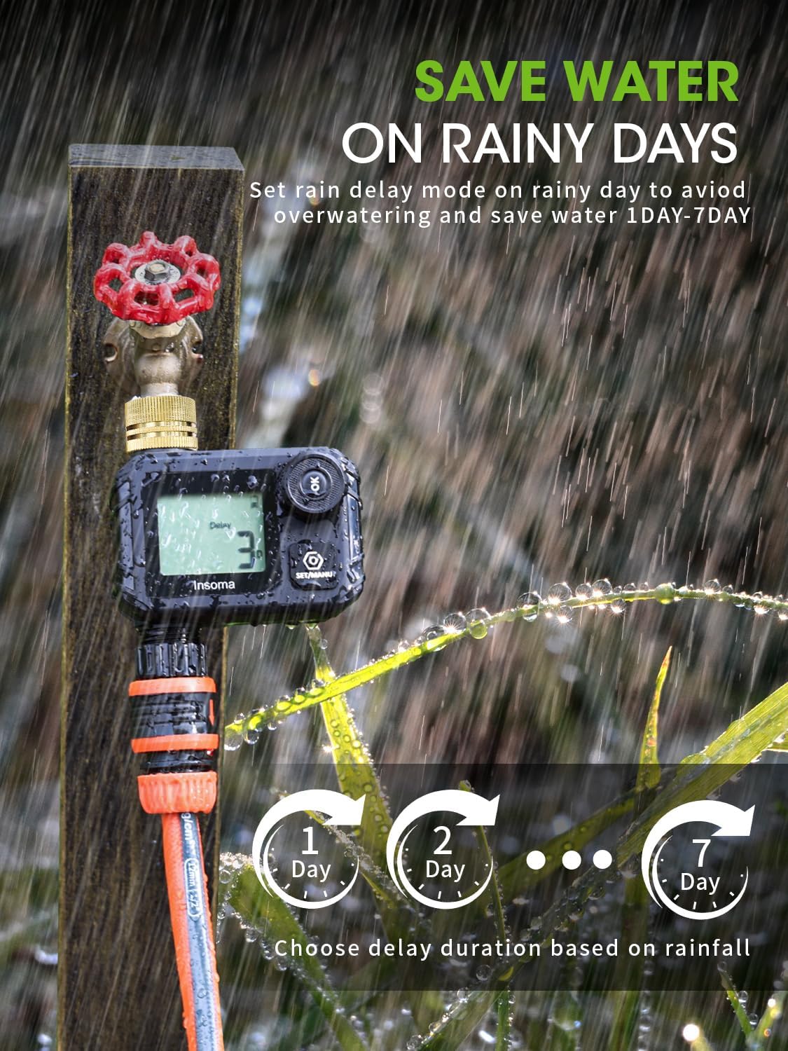 Sprinkler Timer for Garden, Programmable Irrigation Hose Timers, Water Timer with Rain Delay/Manual/Automatic Watering System, for Yard, Lawn