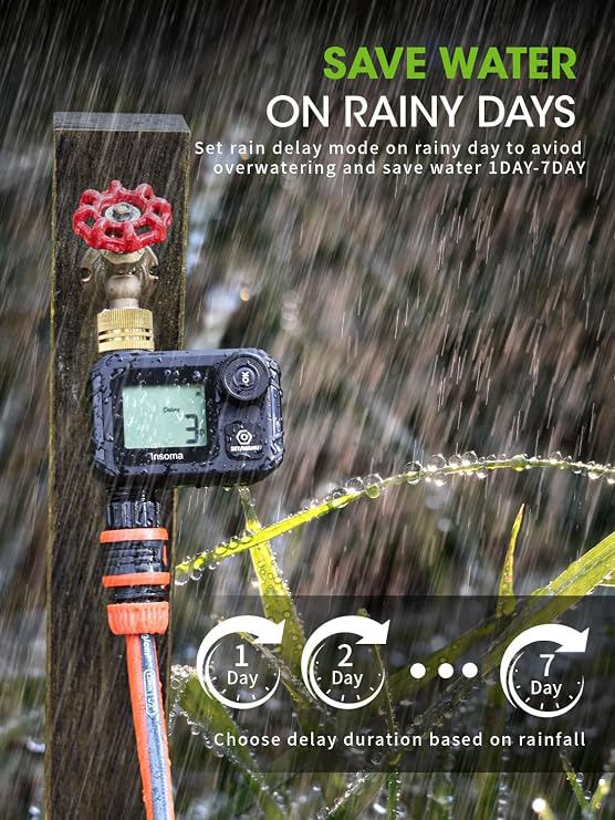 Insoma Programmable Hose Timer, 1 Outlet for Garden Watering, Outdoor Irrigation Timer, Black