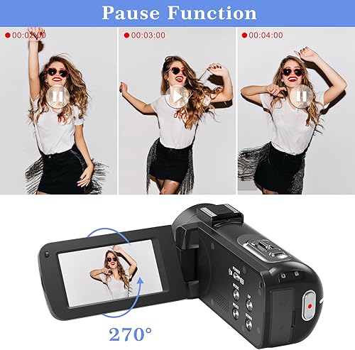 Miniatura 3 de Videocámara de video cámara digital HD 1080P 24MP con función de pausa zoom digital 16X pantalla de rotación de 30 pulgadas y 270 con micrófono capó