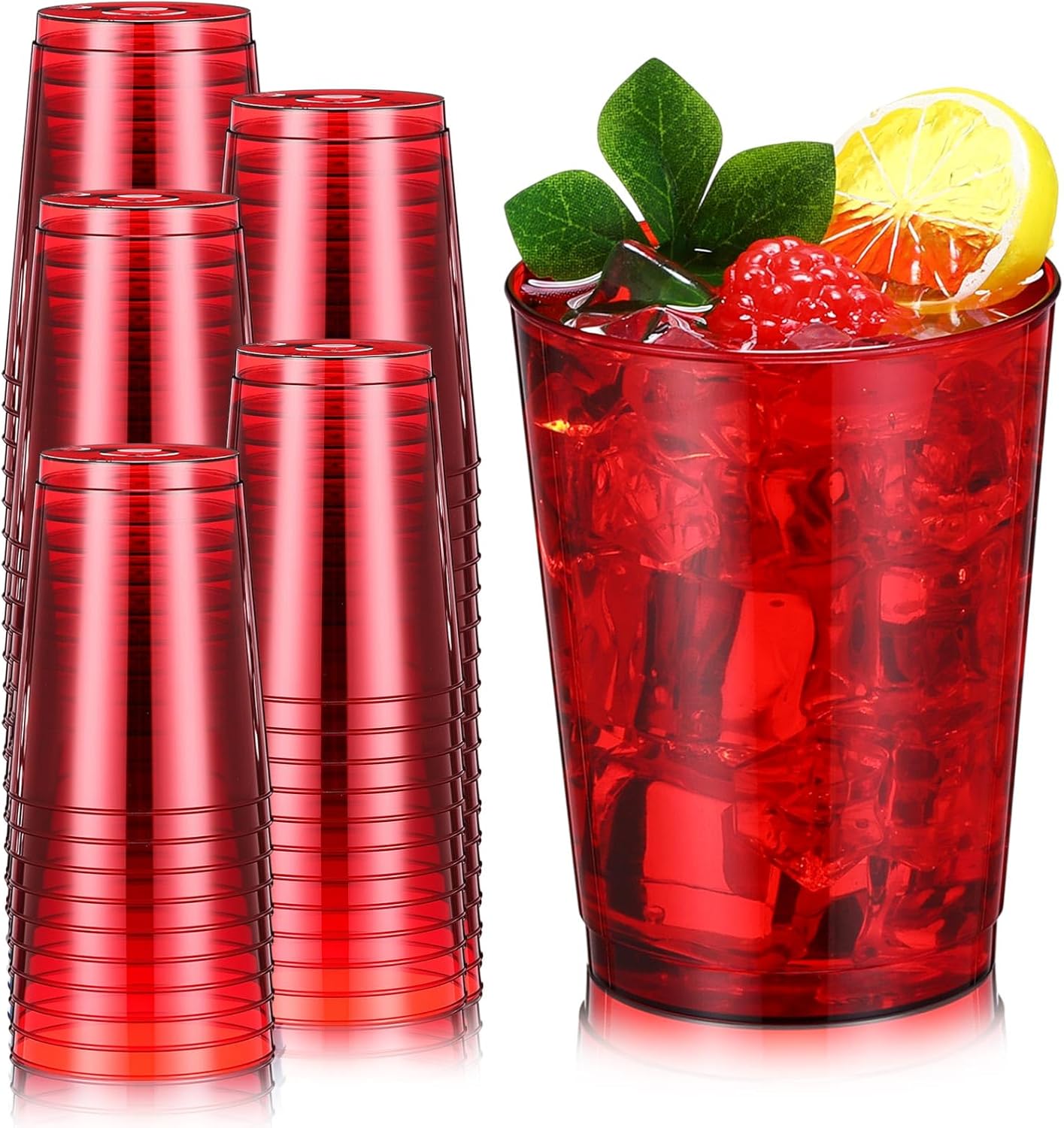 Minatee 100 Count Plastic Cups Disposable Fancy Cups Heavy Duty Wine Cocktail Glasses for Galentine's, Valentine's, Wedding, and Birthday Party Supplies Plastic Drinking Tumblers(10 oz,Red)
