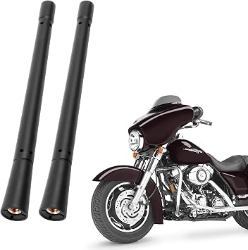 KSaAuto H12 Pair AM/FM Radio Antenna for Harley Davidson Road Street Electra Tour Glide 1998-2026 7 Inch Polished, Copper Core & Screw, Flexible Rubber, Motorcycle Antenna
