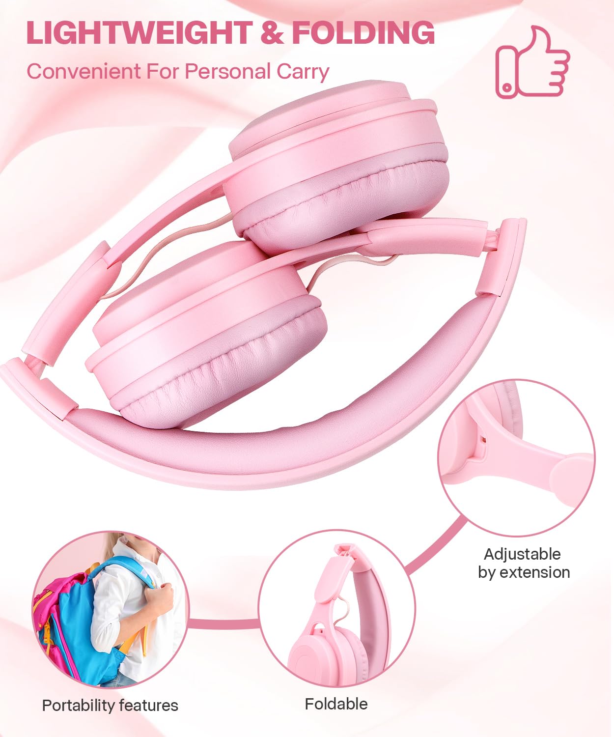 Auriculares Bluetooth para niños, auriculares inalámbricos Bluetooth 5.3 para niños, micrófono integrado, cómodo de llevar y sonido HD, auriculares para niños y niñas, escuela, viajes, iPad,