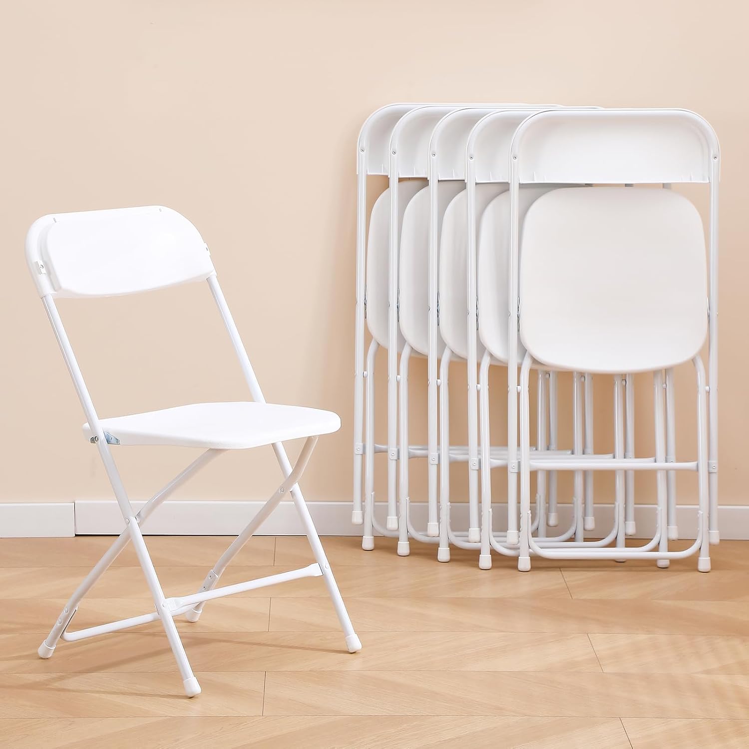 Color White 6 Pack Plastic Folding Chair Metal Frame Foldable Chairs Commercial Stackable Guest Chairs for Indoor and Outdoor-White