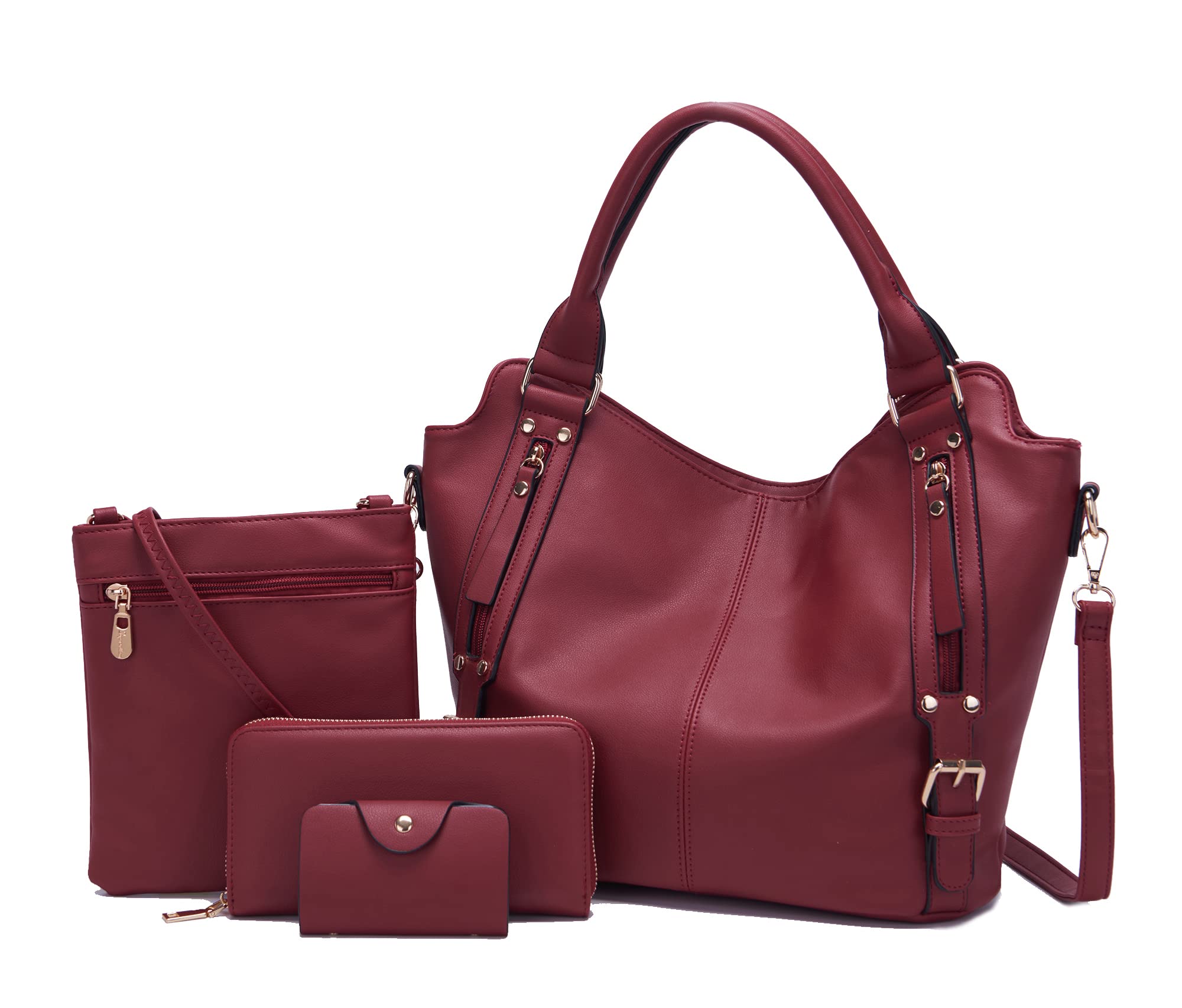 SoperwilltonPurses for Women Large Shoulder Handbag Tote PU Leather Hobo Crossbody Bag Ladies Wallet Set 4pcs