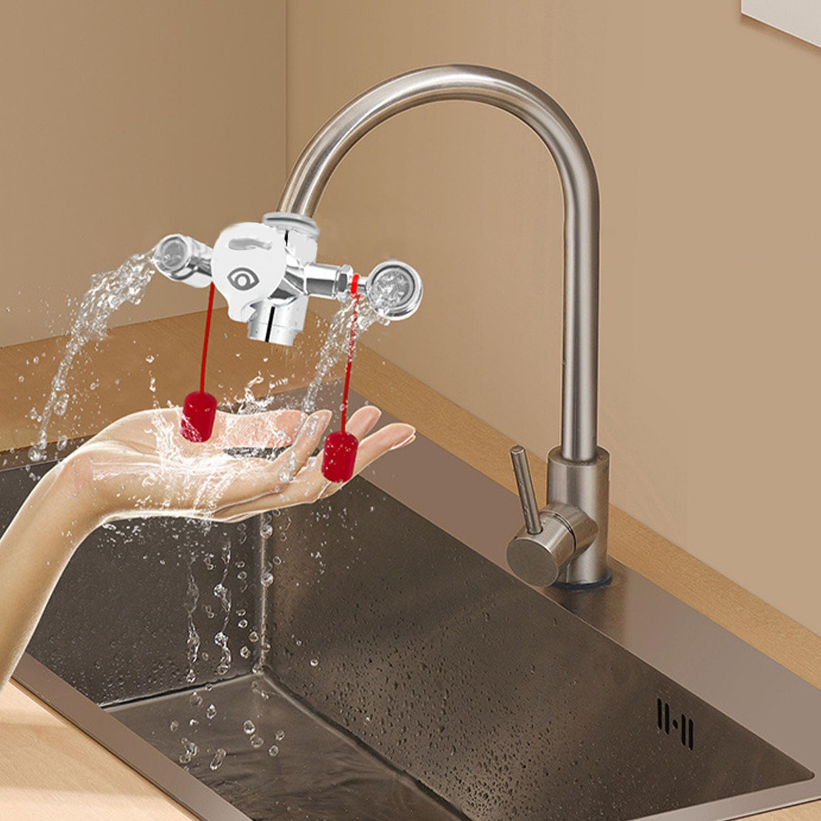 Estación lavaojos con grifo y tapa, rotación de 360°. Lavaojos de emergencia con accesorio para lavabo. Kit lavaojos con 3 adaptadores para laboratorios, fábricas, hogares