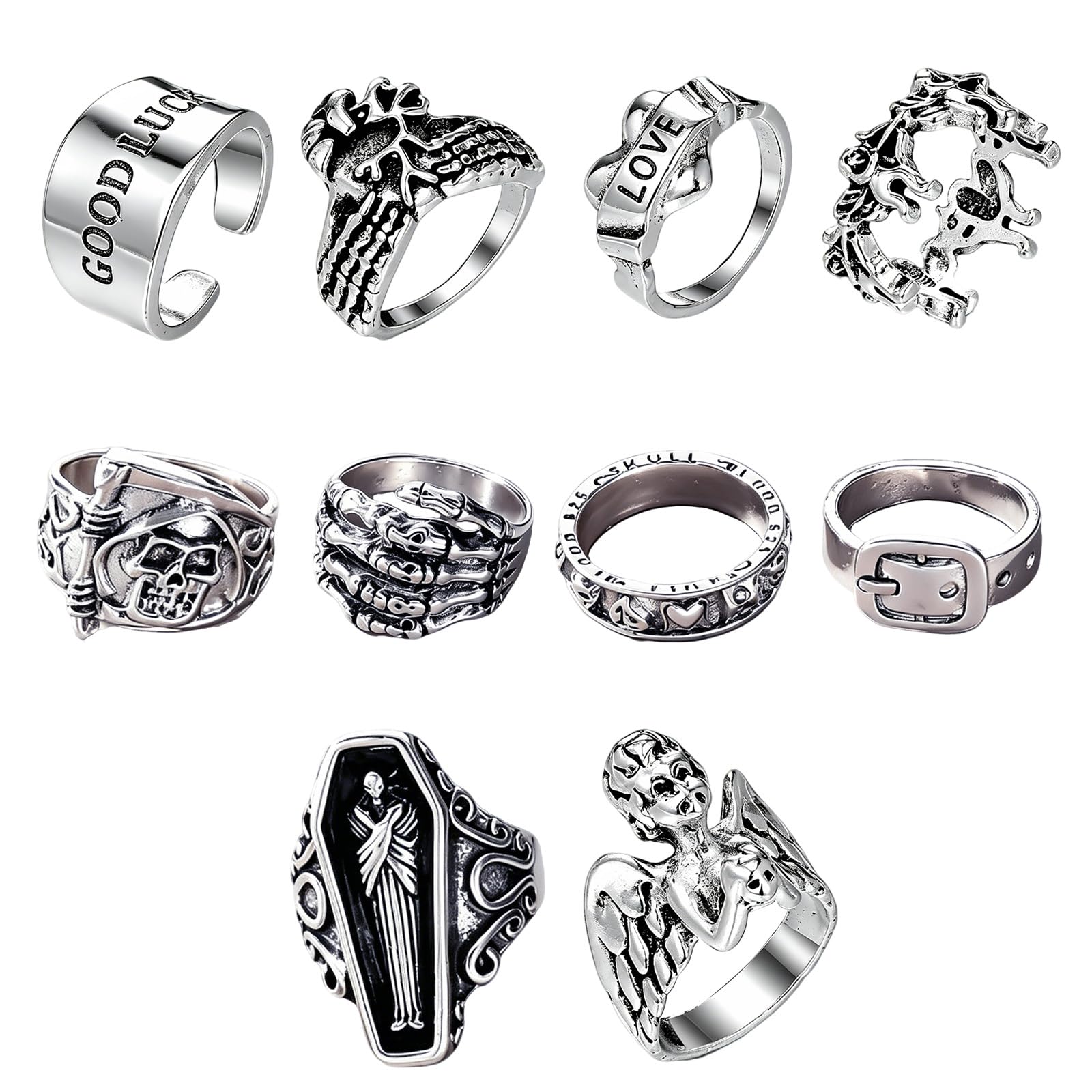 10Pcs Gothic Rings for Men, Silver Ring for Men / Women Gothic Jewellery-picture-39
