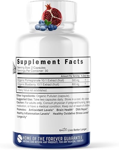 Miniatura 2 de Nutri Suplemento orgánico de granada de arándanos 1300 mg - Con 800 mg de extracto de arándano 101 y 500 mg de extracto de granada 101 - Suplemento