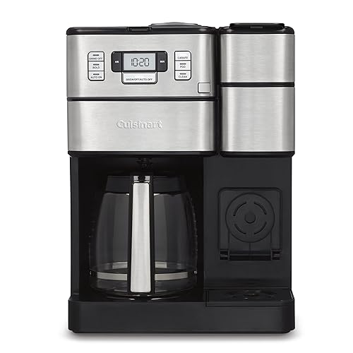 Cuisinart Coffee Center Grind and Brew Plus, Built-in Coffee Grinder, Coffeemaker and Single-Serve Brewer with 6oz, 8oz and 10oz Serving Size, Black/Silver, SS-GB1NAS - 12-Cup Glass - Grind & Brew Plus - Stainless