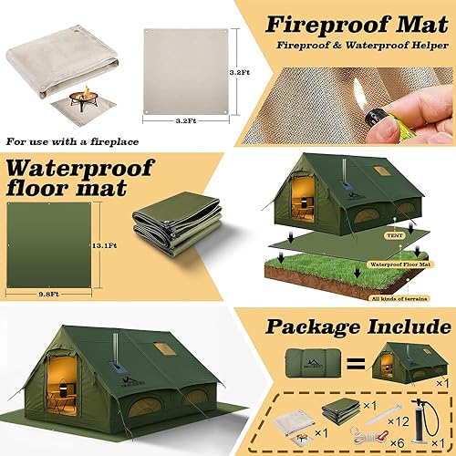 Miniatura 2 de Tiendas de campaña inflables para 8 a 10 personas, 129 pies cuadrados, tienda de campaña inflable grande con gato de estufa, tienda de campaña