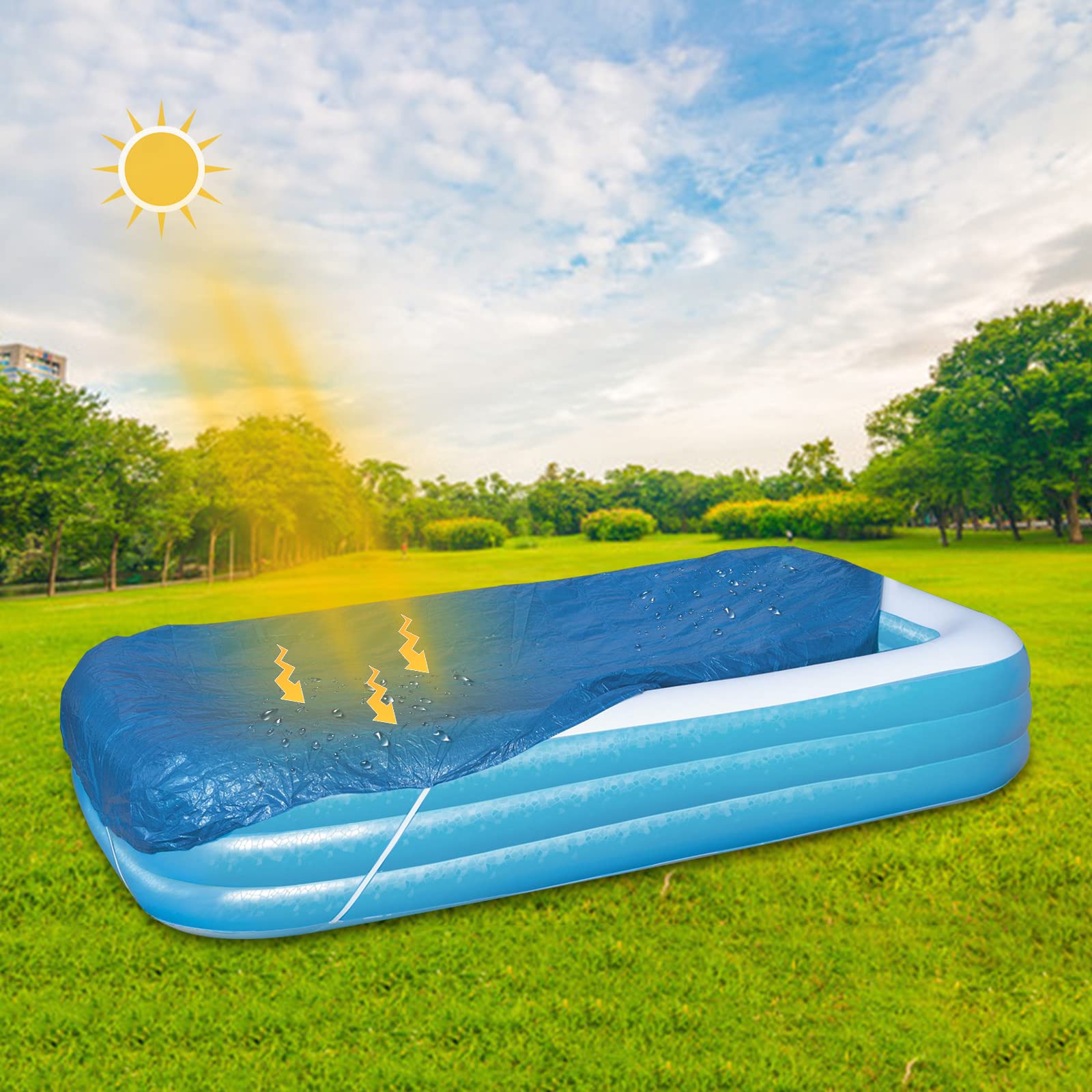 Rectangular Pool Cover 120 x 72 in Family Inflatable Swimming Pool Cover with Stomata & Adjustable Draw Strings Keep Warm dust-Proof Frame Pool Cover for Outdoor Paddling Family Pools Protector