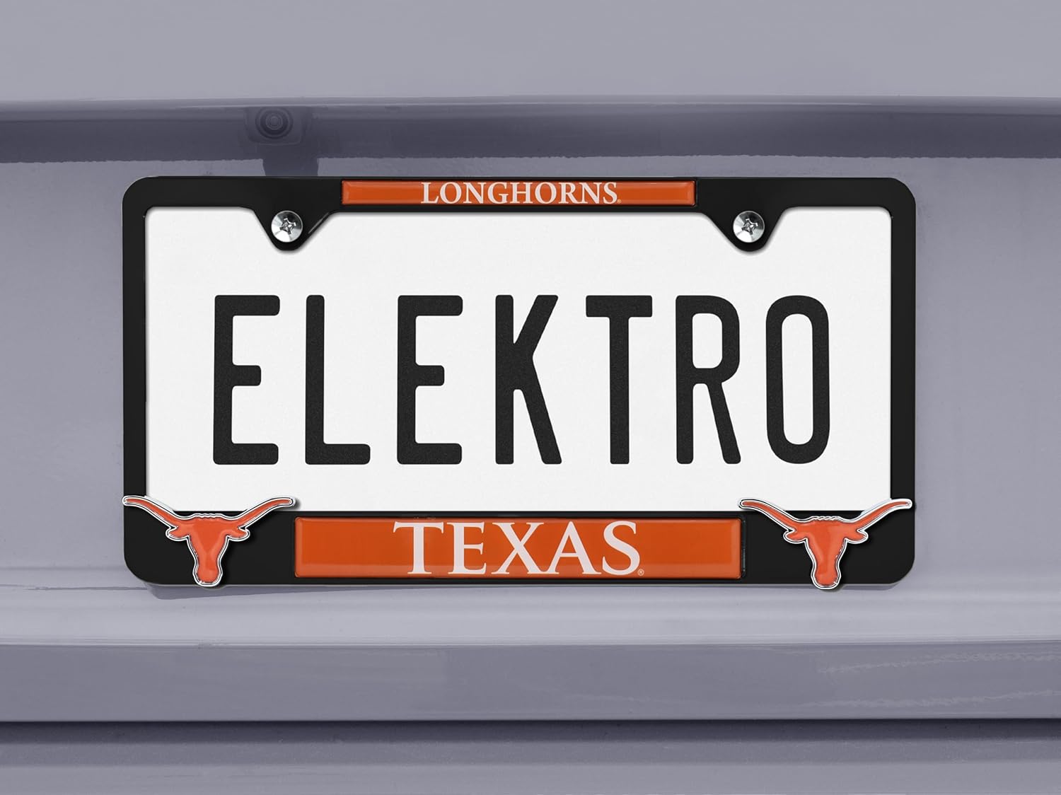 Elektroplate Officially Licensed – University of Texas Black Metal License Plate Frame with 3D Logos affixed | Premium Metal Car Tag Holder | Weather-Proof Automotive Accessory - Image 2
