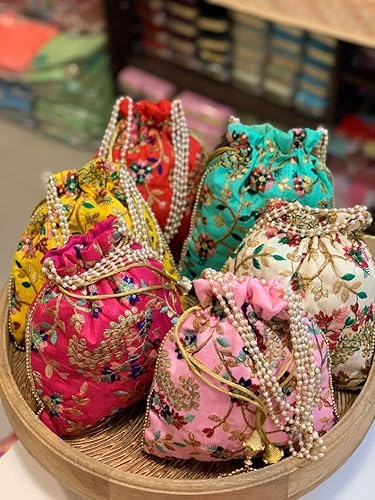 Miniatura 3 de Bolsa de seda bordada para mujer, diseño Potli, bolso de mano para mujer