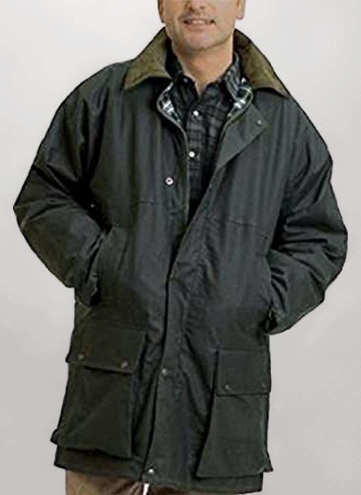 Countrywear New Mens Waxed Cotton Padded Quilted Jacket Branded Coat With Hood Outdoor Countryside Oiled Fishing Hunting Shooting Farming Riding Check Lining