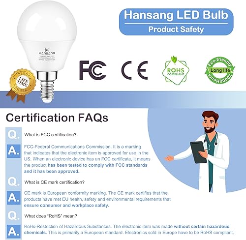 Miniatura 10 de hansang Bombilla LED E12 de 5000 K, luz diurna, paquete de 8 bombillas para ventilador de techo, bombillas LED de candelabro A15 para candelabro,