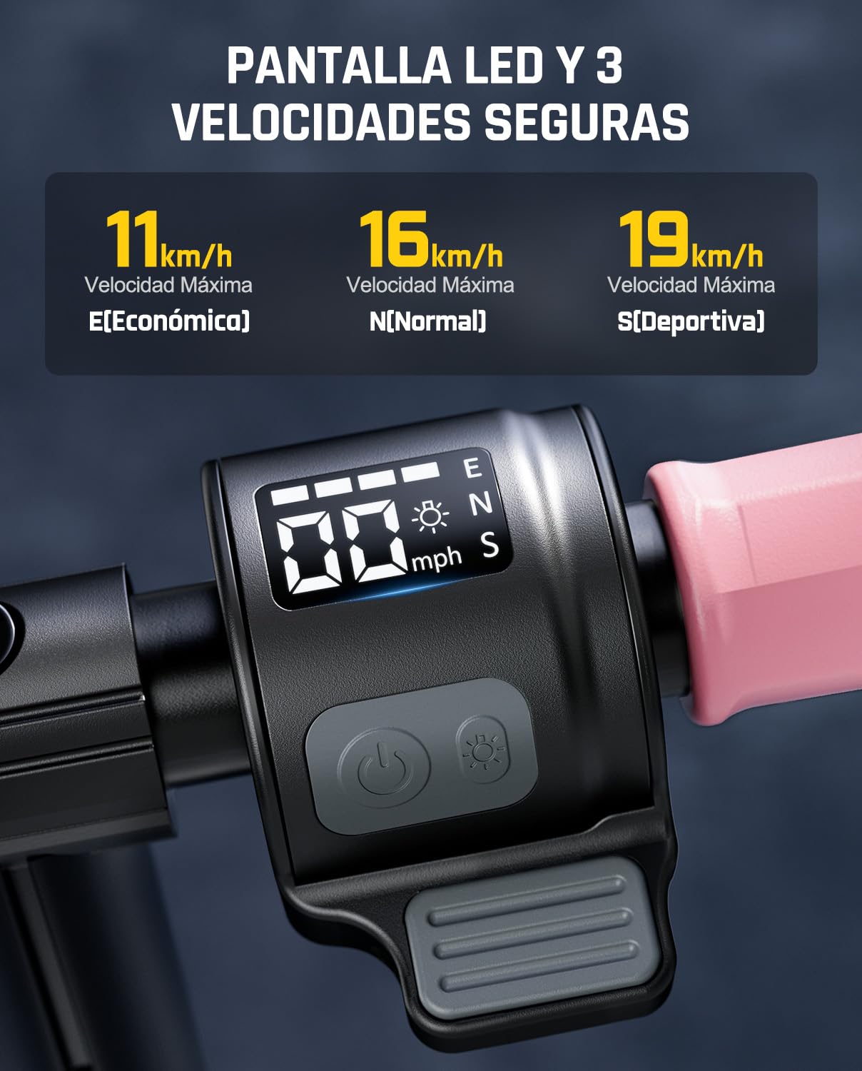 FanttikRide T9 Patinete Eléctrico para Niños, 11/16/19 km/h | Indicador LED de Batería, Altura Ajustable, Plegable, para Niños de 1,3 a 1,7 m, hasta 40 Minutos, sin ABE