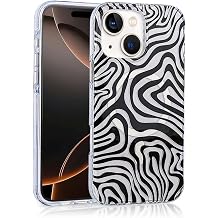 Apple iPhone 14 Uyumlu Magsafe  arj  zellikli Zebra Desenli Kapak K l f, Siyah Beyaz, TPU+PC