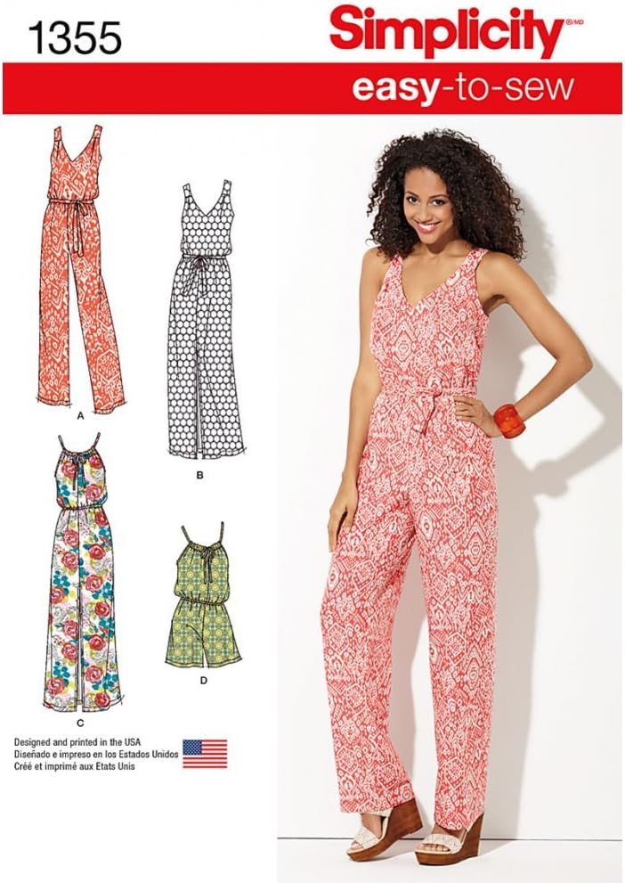 Simplicity 1355 Easy to Sew Women's Jumpsuit and Maxi Dress Sewing Patterns, Sizes XXS-XXL