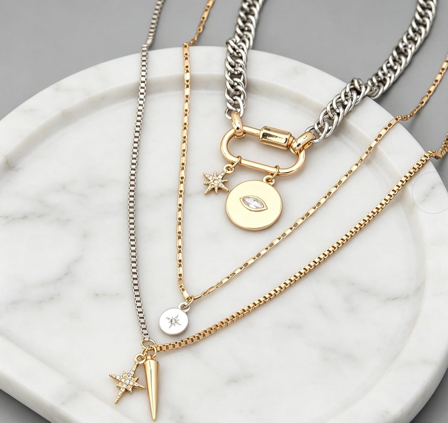 Gold Layered Necklaces for Women,Tone Mixed Necklace Chain,Chunky Paperclip Chain Silver Coin Pendant,Trendy Statement Jewelry Gift