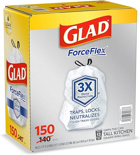 Miniatura 4 de Glad Forceflex - Bolsas de basura altas para cocina, 13 galones, con cordón y protector contra olores (150 unidades)
