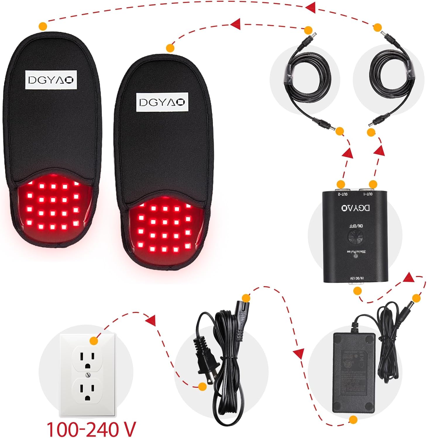 Red & Infrared Light Therapy Device for Foot Pain Relief 660nm & 880nm LED Light Therapy Slippers with Pulse Mode Full Cover Feet Toe Instep Sole Home Use (Two Pads) - Image 6