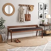 Vista 1 de Rasmus Brown Faux Leather Wood Dining Bench - Chestnut Wire-Brush Finish