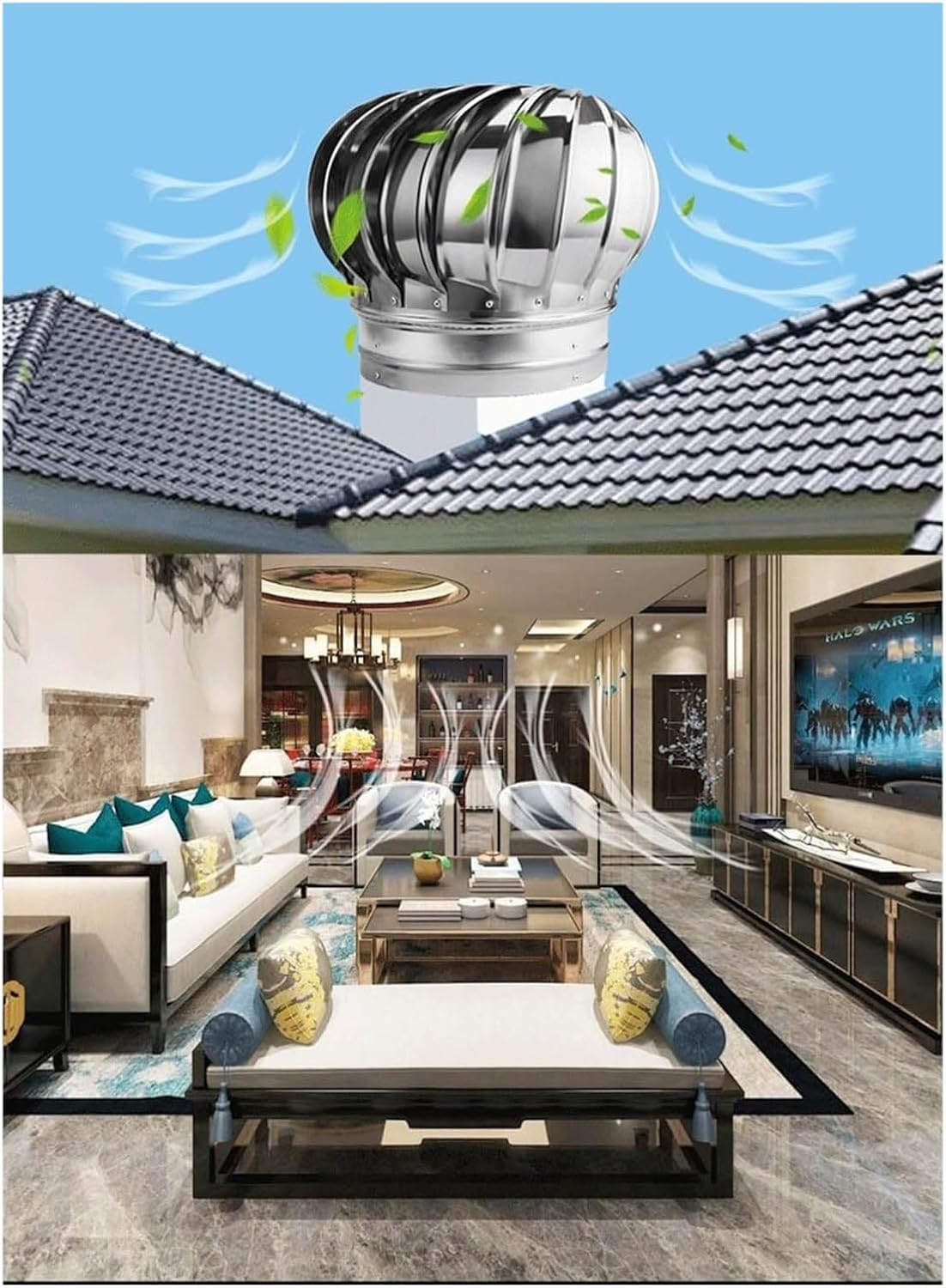 8-12 Inch Roof Wind Turbine Vent Cap - Automatic Rotation, Energy-Efficient Airflow, Easy Installation, Durable Design for Home & RV Ventilation (Color: One Color)