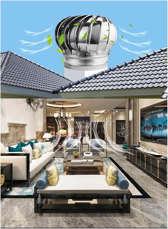 Roof Wind,Stainless Steel Turbine Ventilator Vent Roof Wind Turbine Cap Vent,8 10 12 Inch Vent Wind/Air Flow Automatic Spinning Consumption,Easy Installation Color : One Color, Size : 160mm/