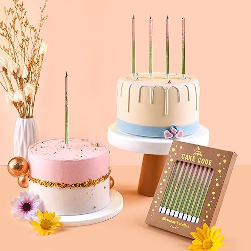Miniatura 5 de Velas de Cumpleaños Rosa Verde Oro Largas y Delgadas, Velas para Pastel, Fiestas de Cumpleaños, Decoraciones para Bodas, Velas para Fiestas