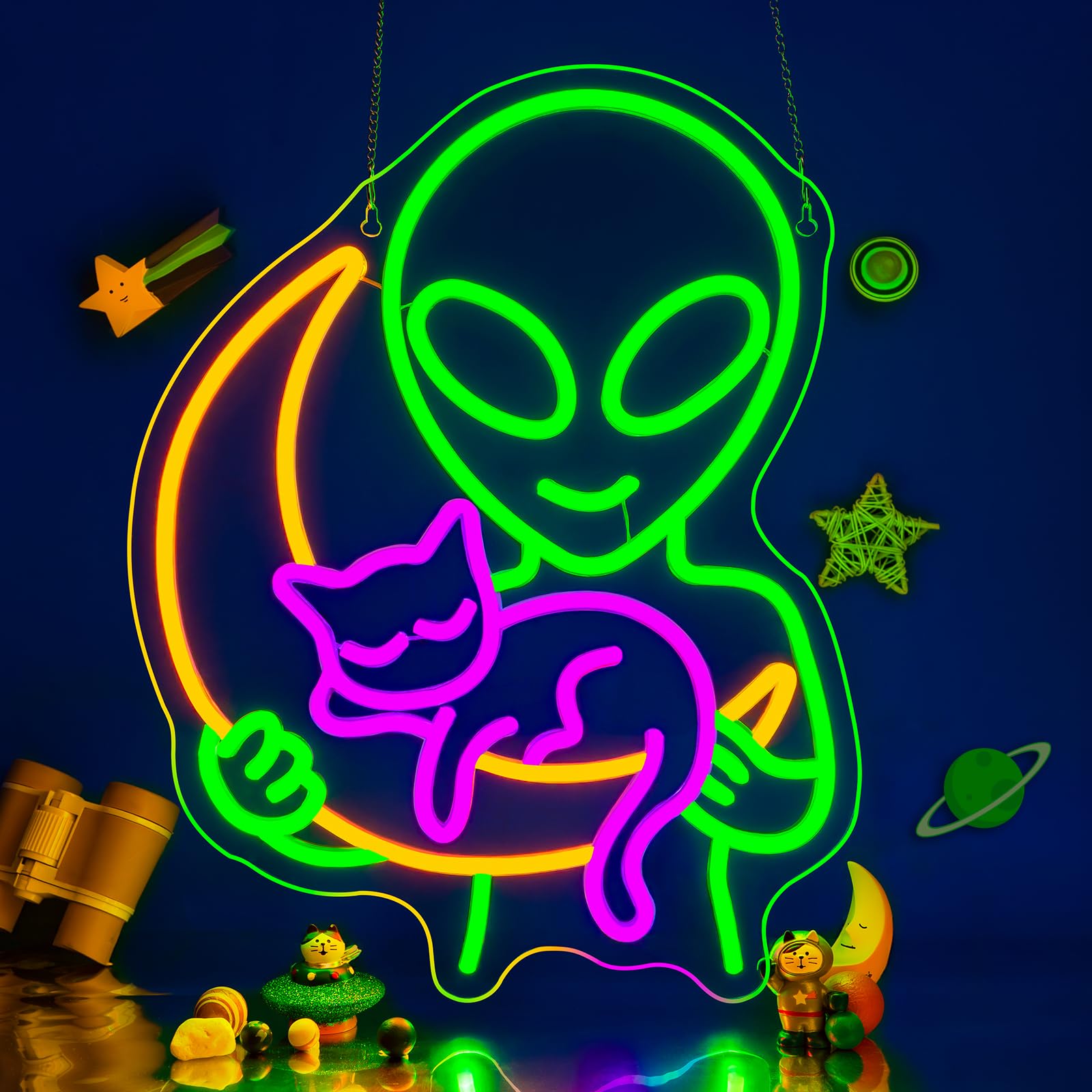Alien Cat Neon Sign Sleepy Cat Neon Sign Green Alien Gifts for Men