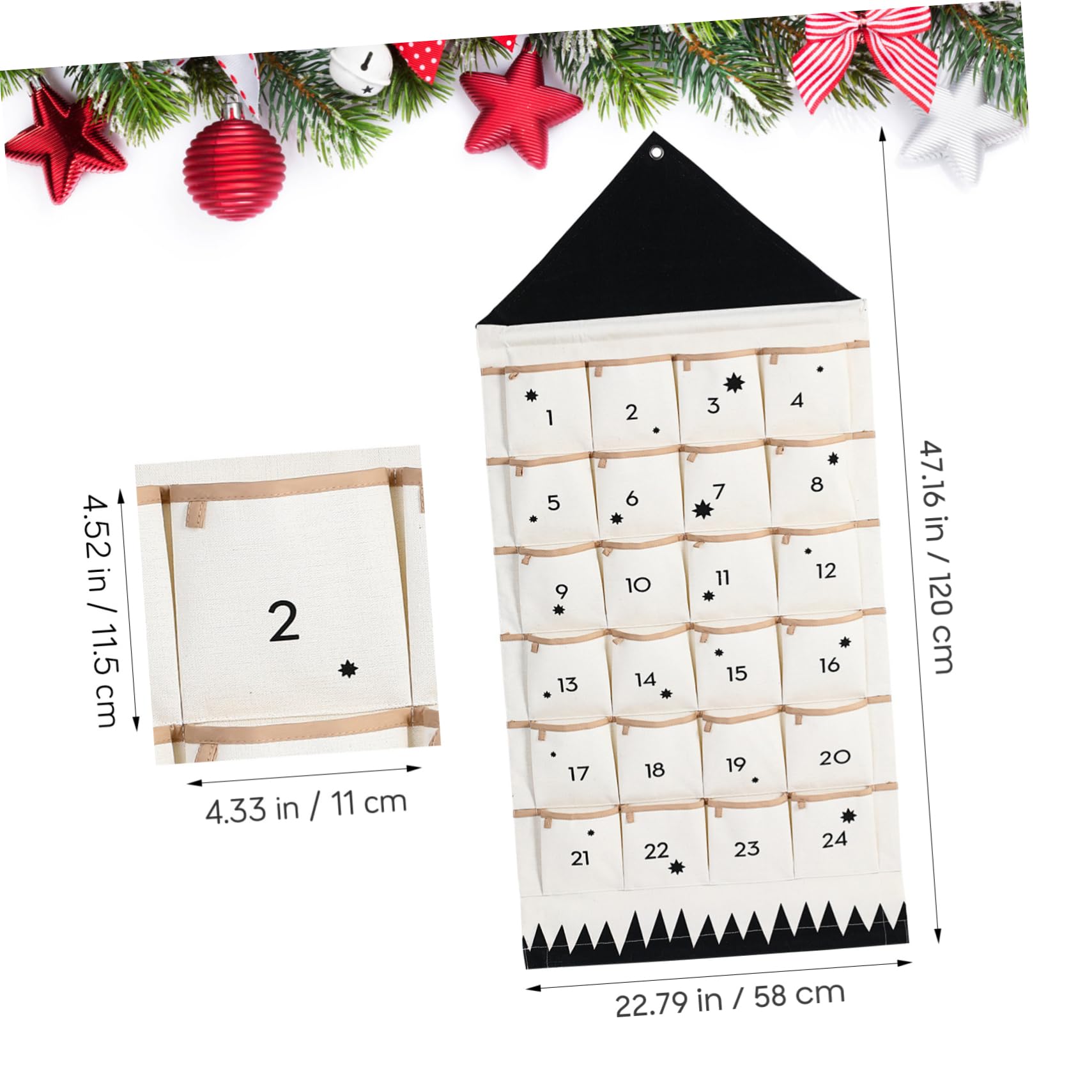 Amosfun Weihnachtlicher Adventskalender Stoffbeutel Fächer Hängend Tür Wand Dekoration Baumwolle Atmungsaktiv Multifunktional Geschenkaufbewahrung