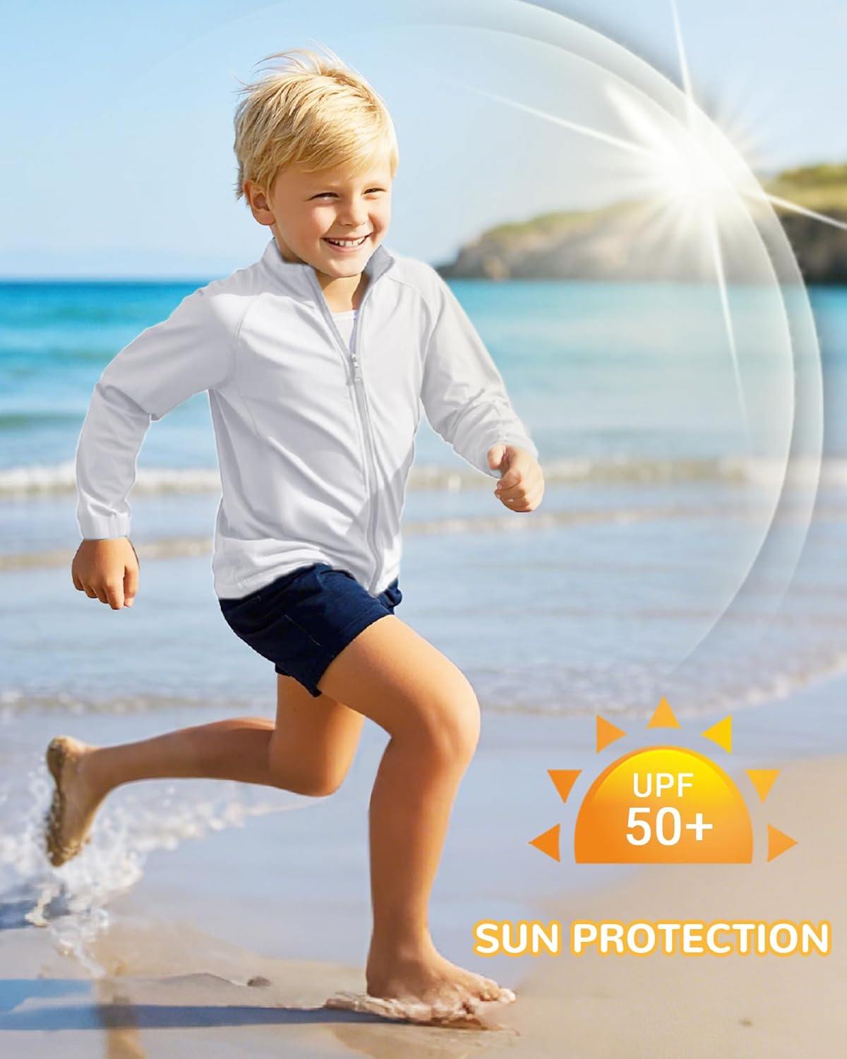 Boys Toddler Rash Guard Long Sleeve Zip Up UPF 50+ Sun Protection UV Shirts Quick Dry Kids SPF Swim Shirt Thumb Hole - Image 5