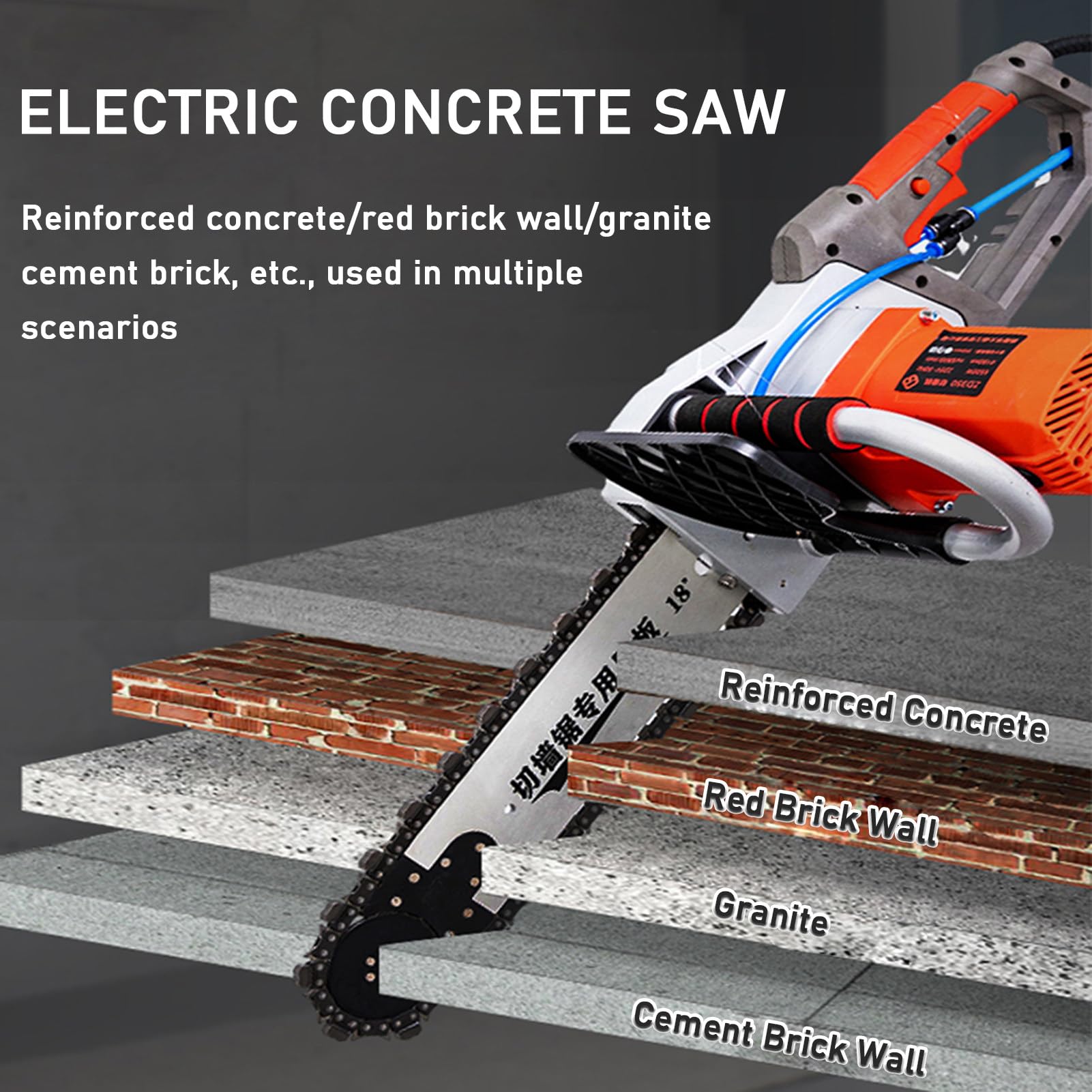 Motosierra eléctrica para muros, con Profundidad de Corte de 35/48 cm, Equipo Industrial para Cortar hormigón con Bomba de Agua, 2 Cadenas y 2 Barras guía para Granito 350mm