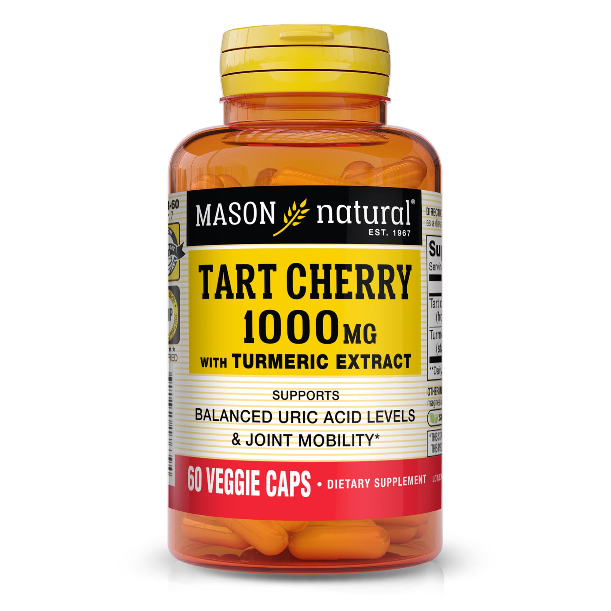 Mason Vitamins Tart Cherry Extract with Standardized Turmeric Softgels, 1000 mg, 60 Count