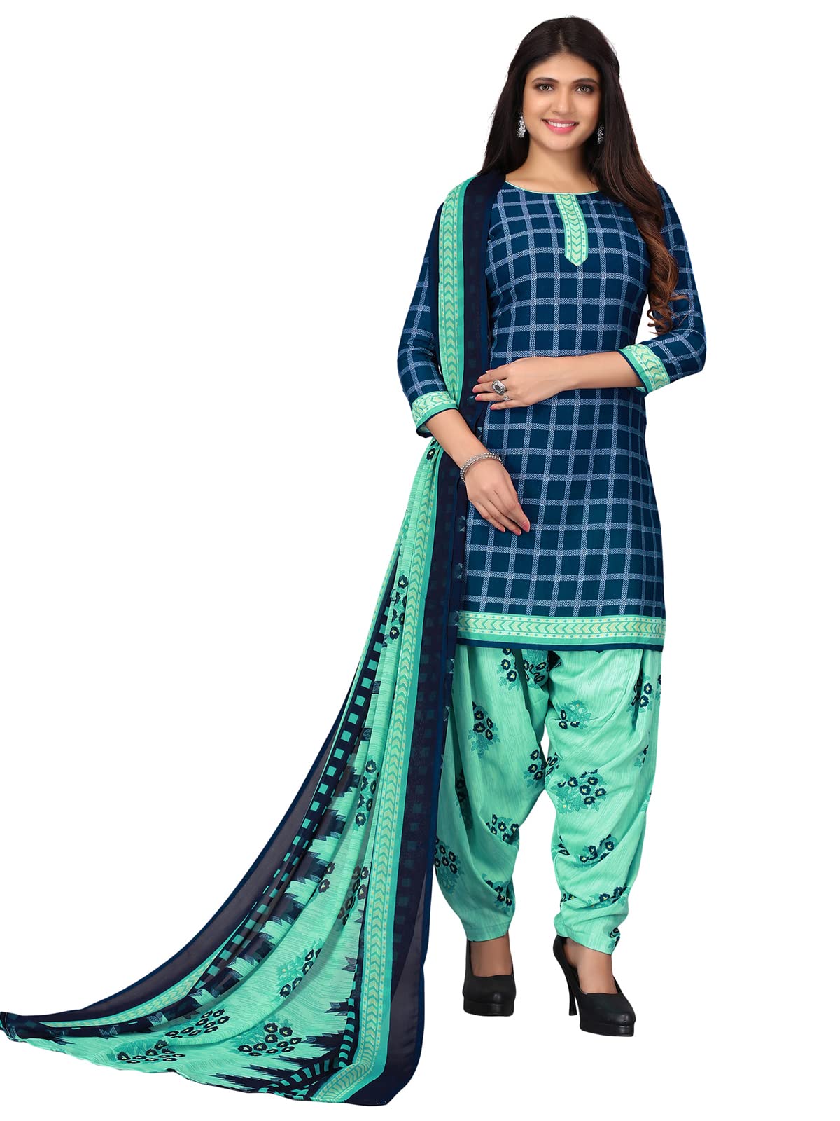 Readymade Indian Punjabi Style Crepe Patiala Salwar Suit with Dupatta for Women