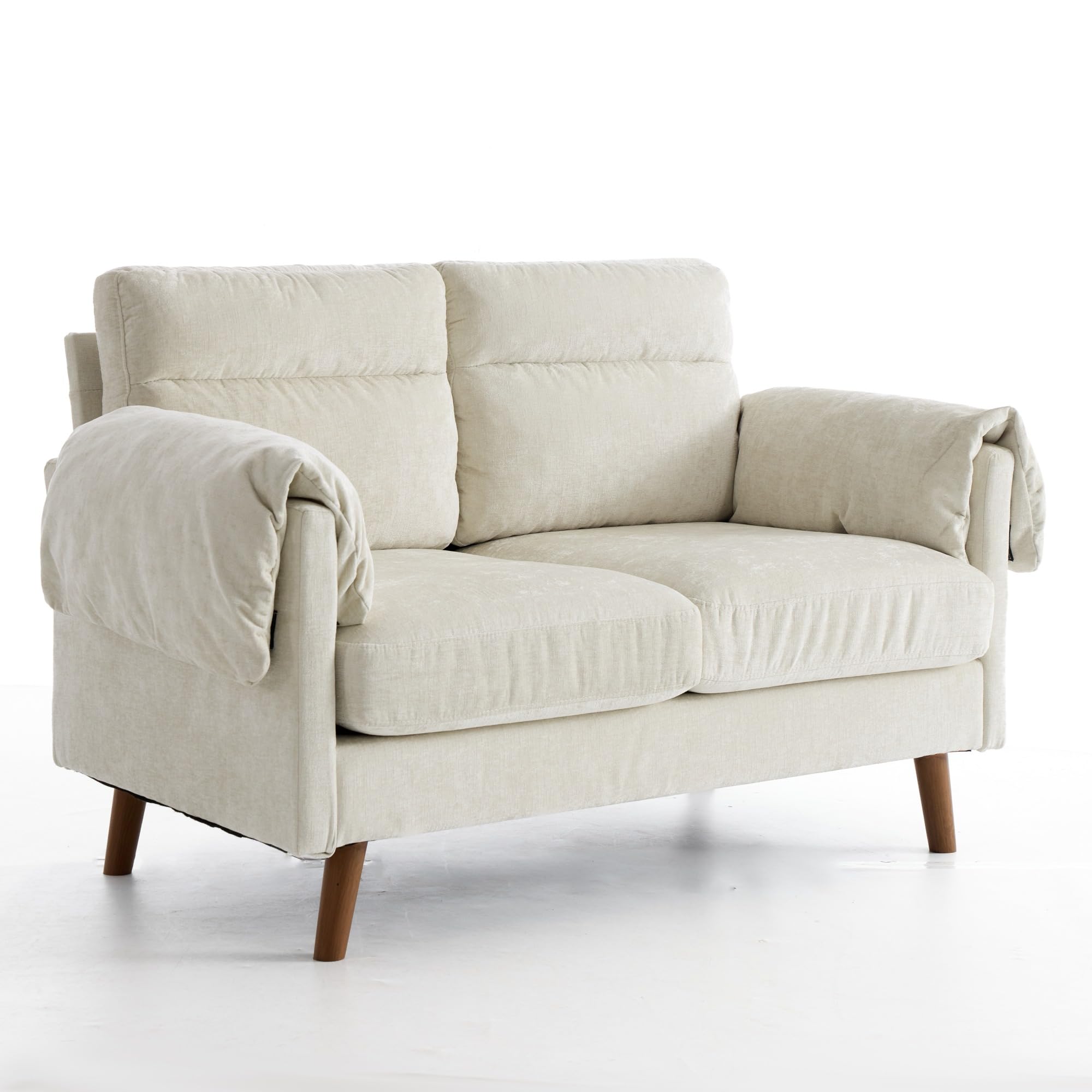2-Sitzer Sofa Kompakt, Chenille, Gepolstert, 124cm, Wohnzimmer, Beige
