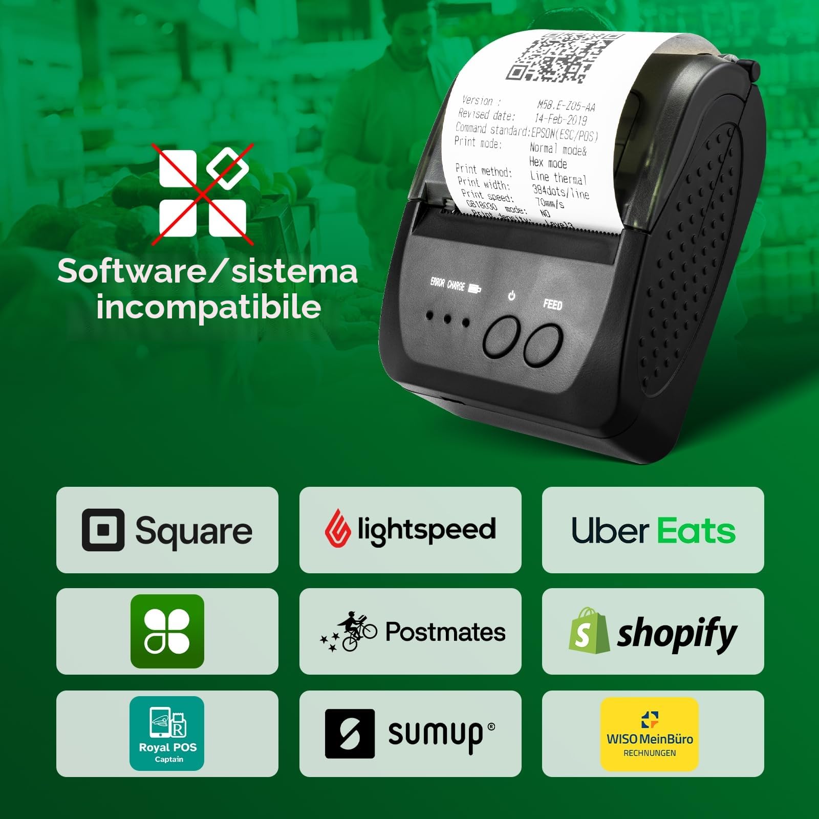 NetumScan Stampante termica wireless Bluetooth per ricevute, 2 pollici 58 mm Mini USB POS stampante per ristorante al dettaglio compatibile con Android/iOS/PC/Windows NS1809DD