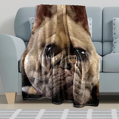 Miniatura 3 de Adorable manta de franela con fotos de Bulldog Francés, color marrón, ultra suave, acogedora, manta de felpa para sofá, silla, sala de estar, aire
