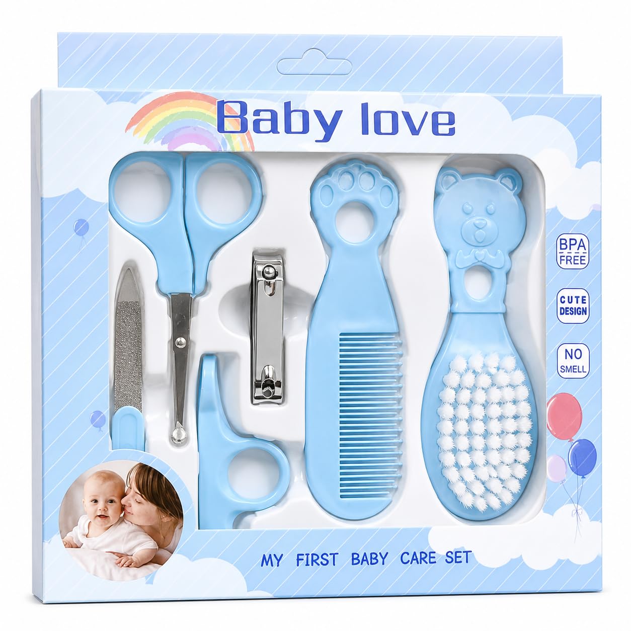 Baby Love 6-in-1 Baby Grooming Kit – Portable Newborn Baby Care Essentials Set for 0-36 Months with Soft Hair Brush, Comb, Safe Nail Clipper, Scissors & Nail File for Infants & Toddlers (Blue)-image-11