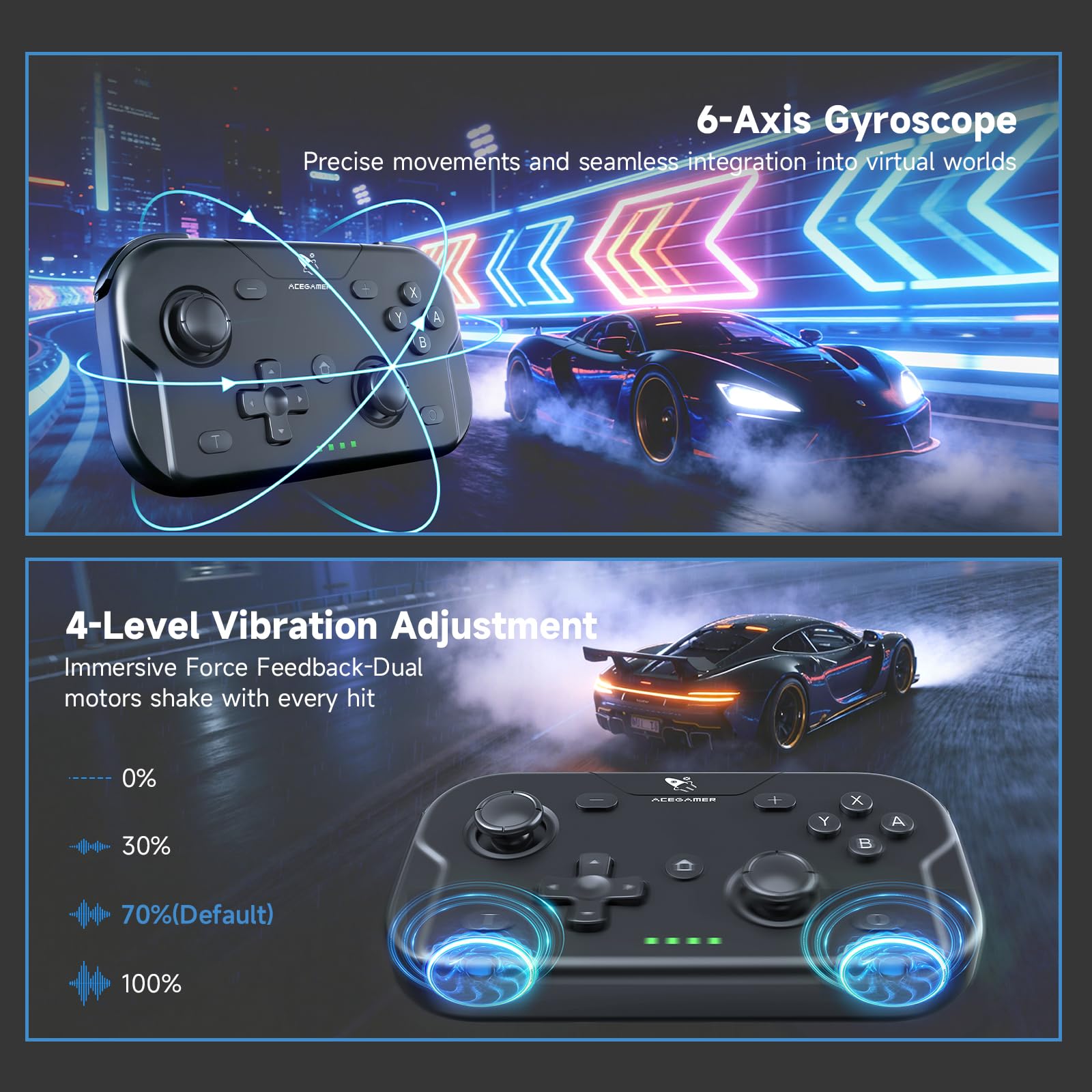 AceGamer Pocket Controller, Mando inalámbrico para Switch/PC/iOS/Android, minicontrolador con Joystick, Turbo, Sensor giroscópico de 6 Ejes y activación con un Solo botón（Negro）