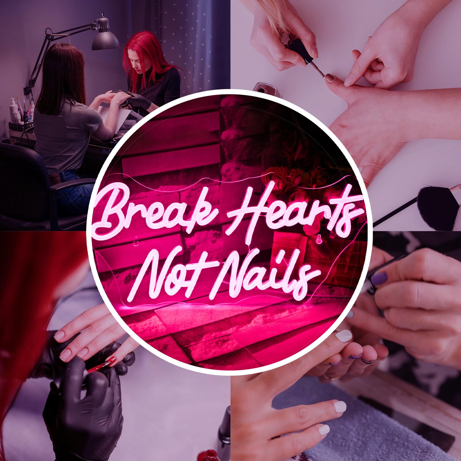 Neonowy znak "Break Heart Not Nails" do dekoracji ścian, neonowy jasnoróżowy neon LED do sypialni, paznokci, salonu, salonu piękności, sklepu, dekoracja, prezent